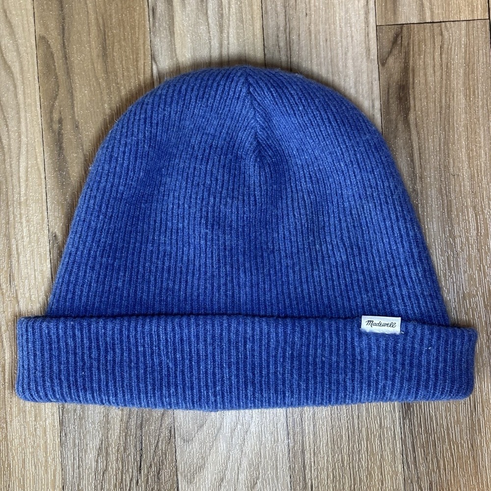 Madewell‎ Knit Beanie Hat 100% Merino Wool Blue Cuffed One Size Unisex